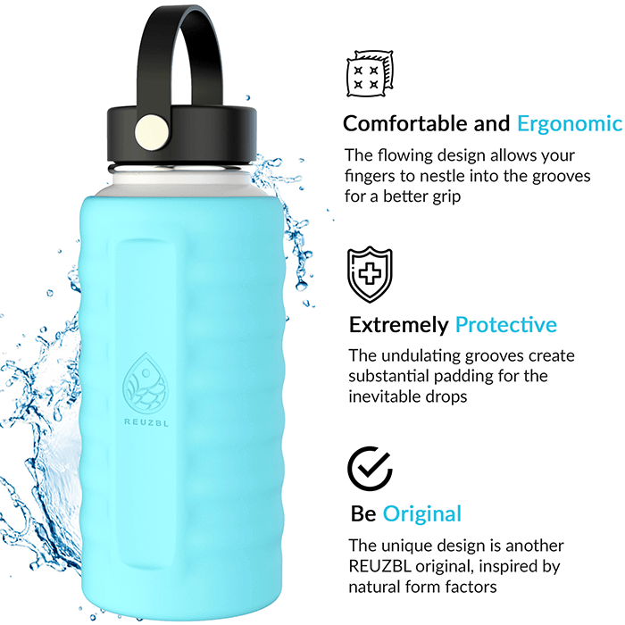REUZBL Ergo Sleeve, Thick Silicone Protective Comfortable Grip for Hydro  Flask 32 oz Bottles (Black, 32 oz)